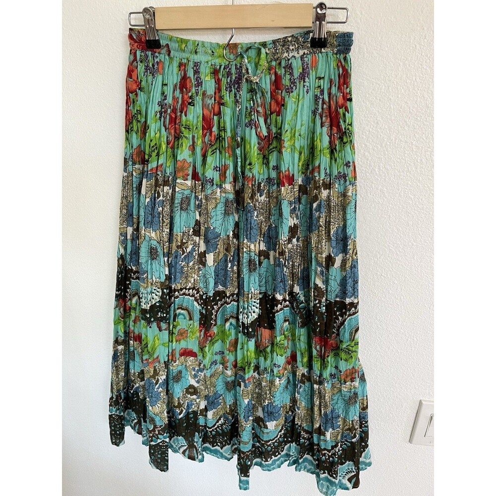 VTG Jane Ashley Womens Skirt Small Multicolor Maxi Cotton Lined Crinkled Boho